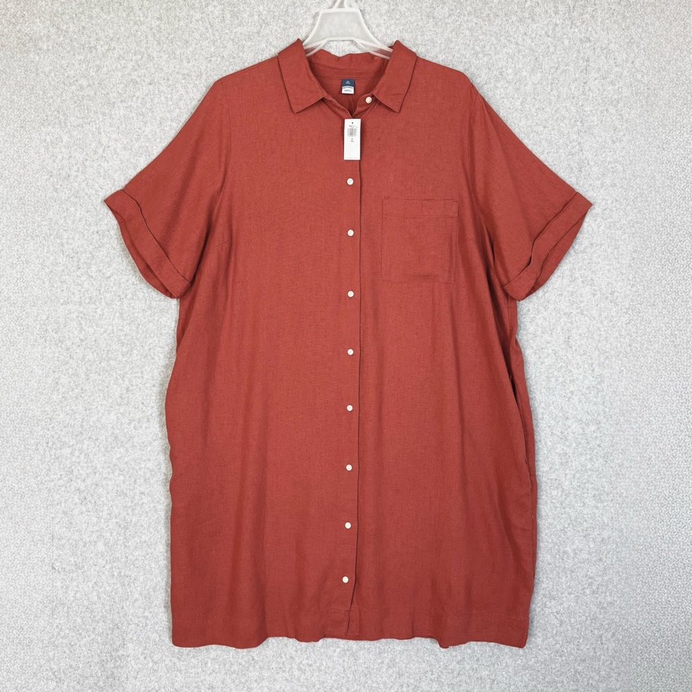 Old Navy Shirt Dress XL Tall Orange Linen Blend Button Up Beachy Boho READ